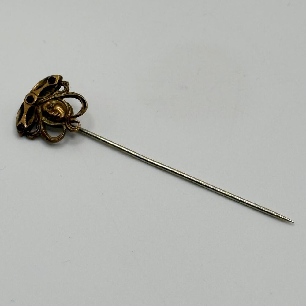Gorgeous Antique Art Nouveau Goddess Metal Stick Pin Signed Horton Angell Co